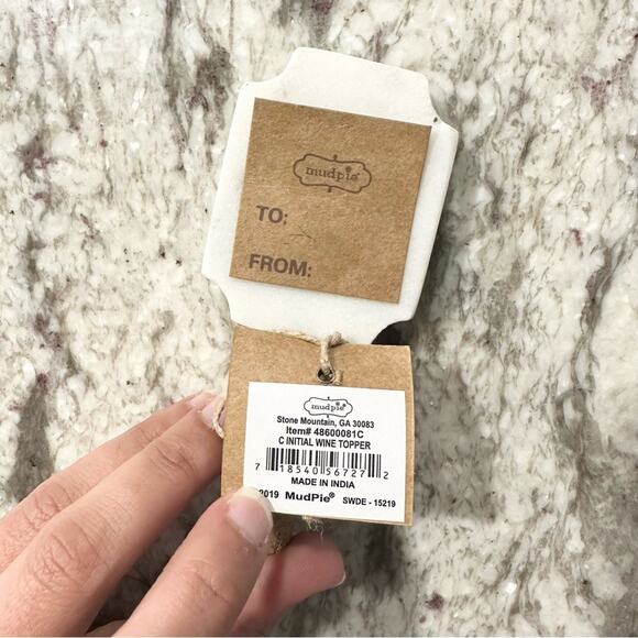 Mudpie Initial Wine Topper White Marble C Gift home welcome Nwt - Picture 3 of 3